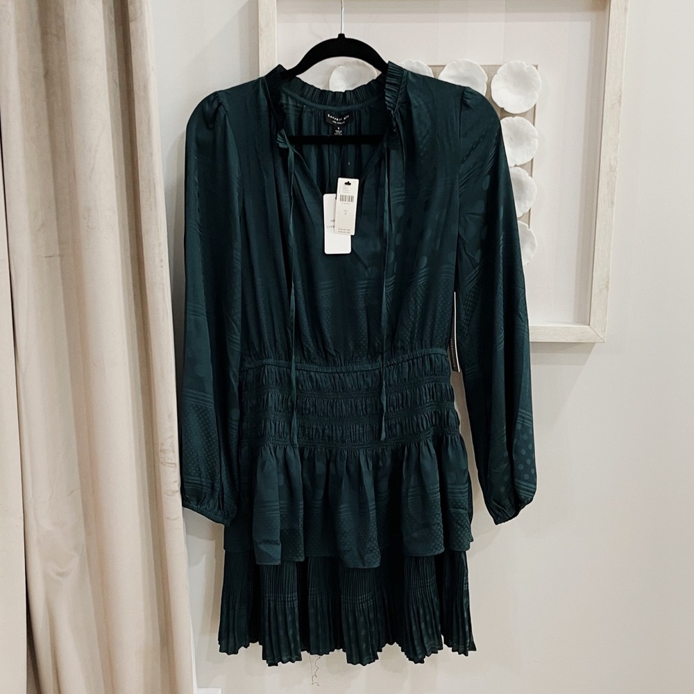 NWT Anthropologie Current Air Tiered Pleated green dress